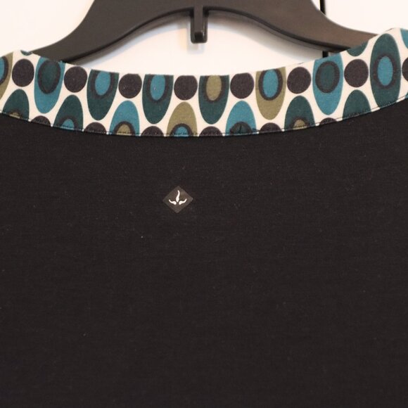 Prana Black Long Sleeve Dress V-Neck with Retro Circle/Oval Design Large - Picture 9 of 13